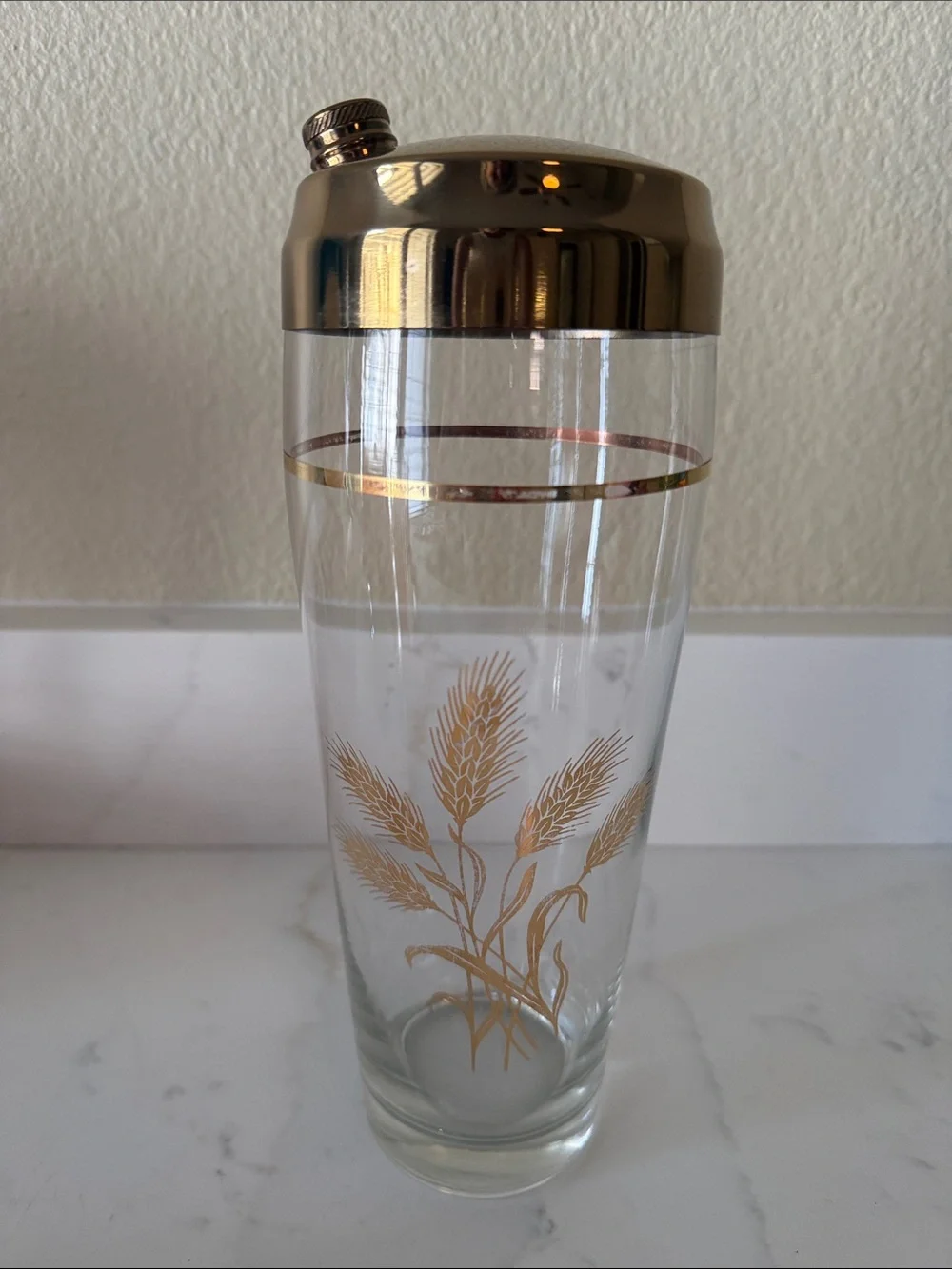 Mid Century Golden Wheat Tall Cocktail Shaker Glass